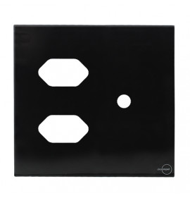 Placa p/ 2 Tomadas + Furo 4x4 - Novara Glass Preto Brilhante